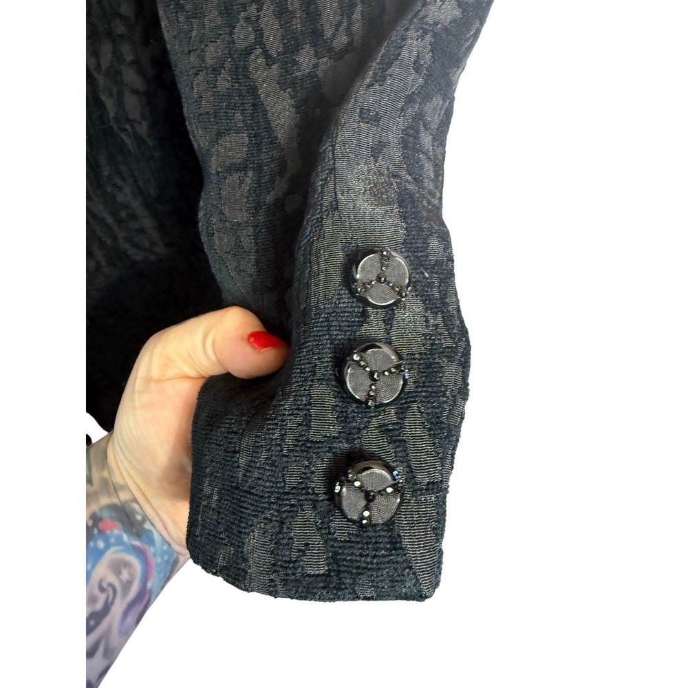 Vintage Y2k Tribal Black Textured Jacquard Blazer Coat Women Size 6 - Picture 2 of 6